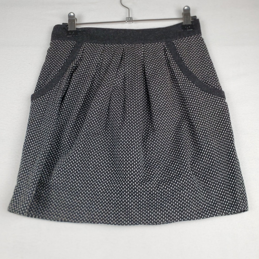 7115 By SZEKI A-Line Skirt Women Small Black White Polka Dot Cotton Wool